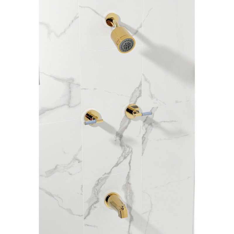 Kingston Brass Synchronous Double-Handle Tub and Shower Faucet, Polished Brass