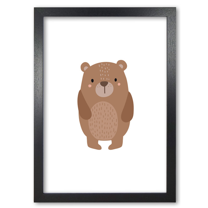 Children's Animals, Bear - Print, 60 cm H x 42 cm W x 5 cm D, Black Grain Frame