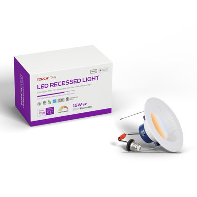 Luminaire encastré à DEL Core de 6 po à intensité variable (blanc chaud/blanc chaud), diffuseur profond anti-éblouissement, température de couleur réglable de 2 700 K à 5 000 K, 1 200 lm, 15 W, IRC 90+, étanche à l'air (norme IC), résistant à l'humidité, certifié ETL, blanc