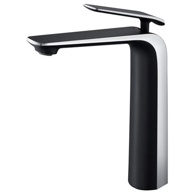 Tall Bathroom Basin Faucet Matte Black And Silver Chrome, Bathroom Vessel Sink Faucet Brass, Single Handle One Hole Vanity Sink Mixer Tap Faucet For Blow Sink Lavatory, Hot And Cold Water