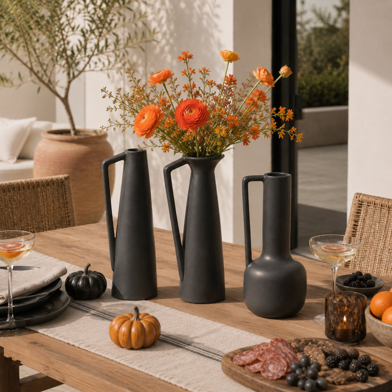 Vase en céramique Cosmoliving By Cosmopolitan, Gris foncé, H 13 po x l 16 po x P 6 po