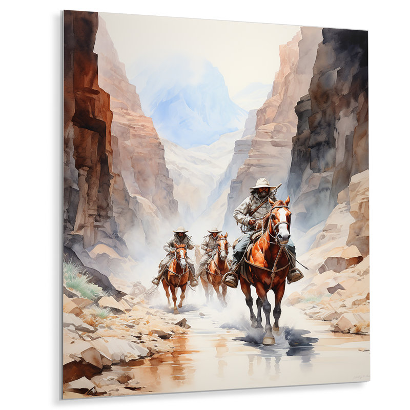 Cowboy sur le sentier I sur impression métallique, H 40 po x l 30 po