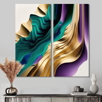 Purple, Green And Gold Bold Strokes III - Abstract Canvas Print Wall Art