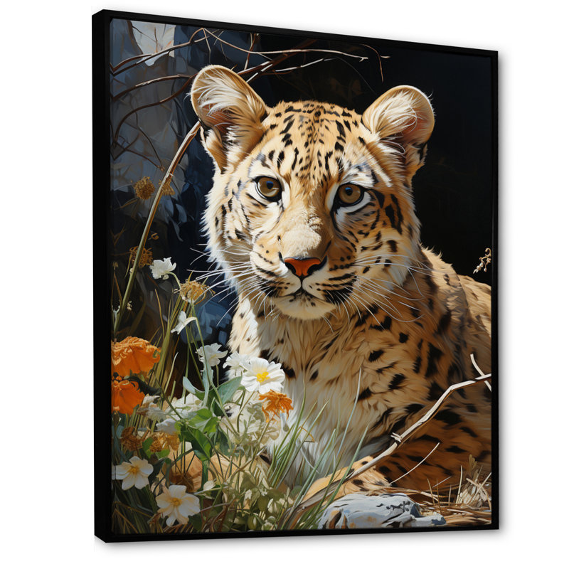 Charlonda Leopard Elegance Pastoral sur toile, Cadre flottant noir, H 40 po x l 30 po x P 1,5 po