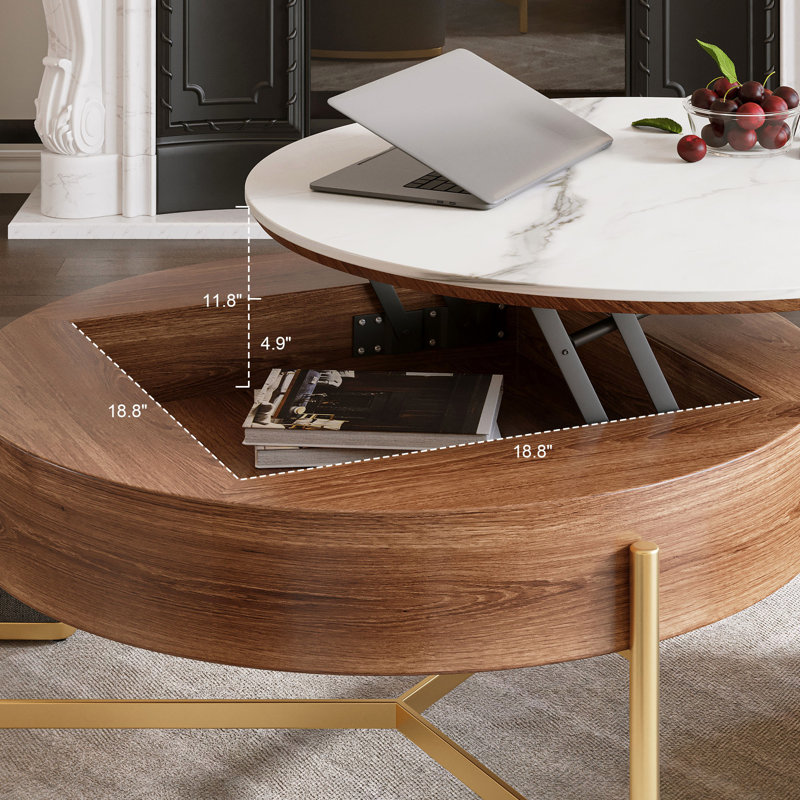  Table basse ronde à plateau relevable avec rangement, table gigogne avec 3 tabourets et pieds en acier inoxydable, Dark Gray