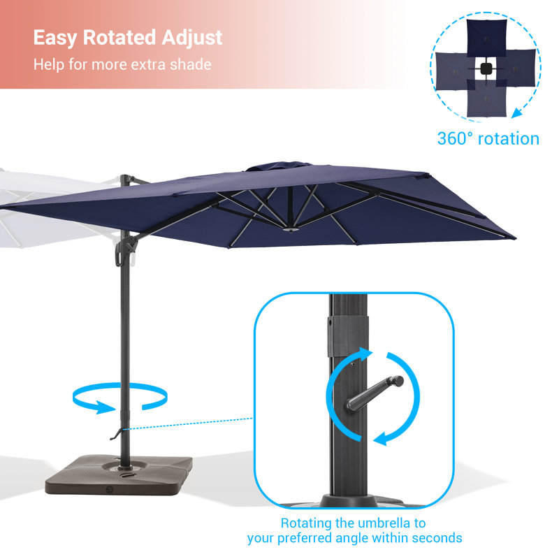 Parasol carré en porte-à-faux 120 po avec base de poids Ritage, Bleu marine