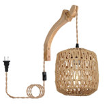 1- Light Dimmable Boho Plug In Wall Sconces Farmhouse Rattan Lamp