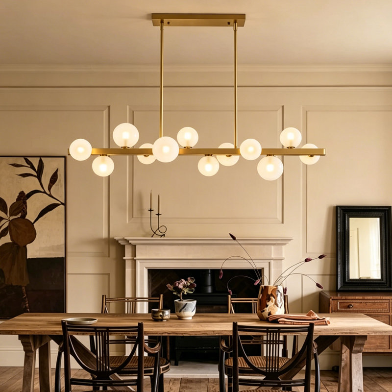 Luminaire suspendu pour îlot de cuisine 12 lumières Kimana, Doré
