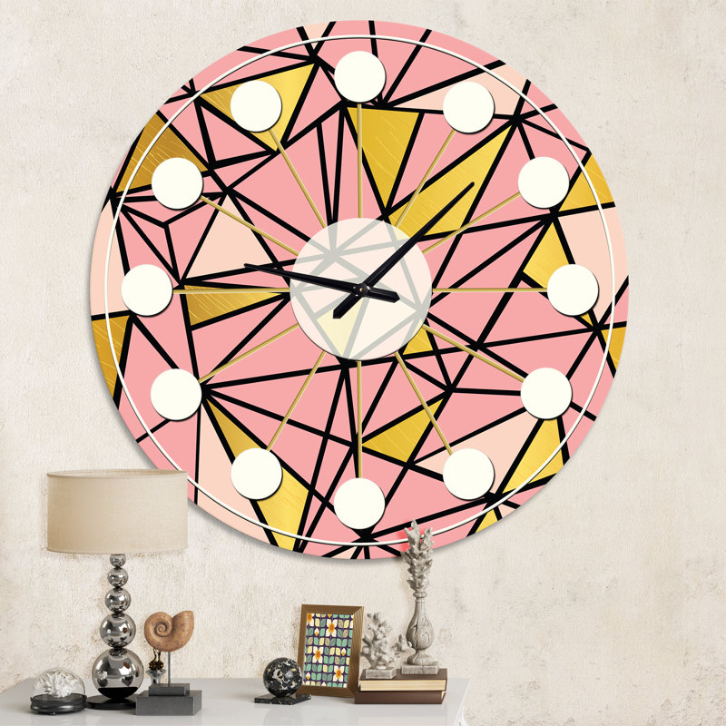 Triangular Gold Design II - Mid-Century Modern wall clock, Medium