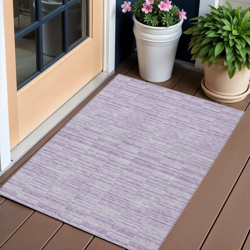 3' X 5' Plum And Purple Striped Washable Indoor Outdoor Area Rug