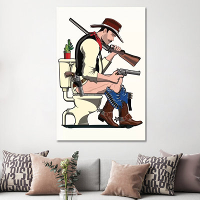 Cowboy sur la toilette - impression sur toile tendue