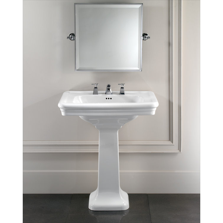 Etoile 25.38" Tall White Ceramic Rectangular Pedestal Bathroom Sink with Overflow