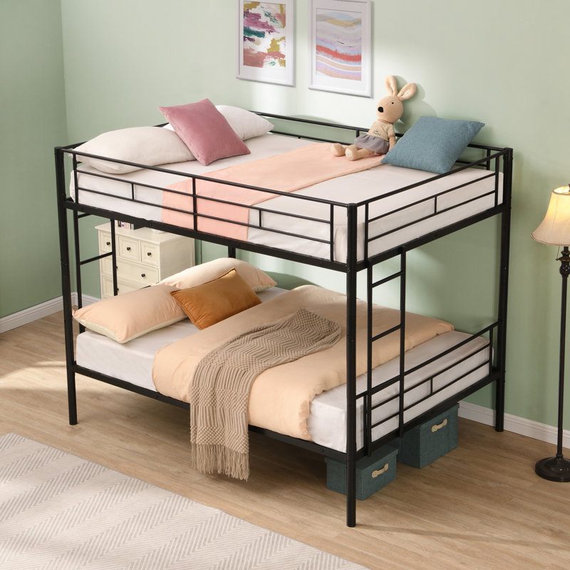 Lit superposé double au dessus d'un lit double, aucun sommier requis, assemblage facile, Lit superposé double sur double