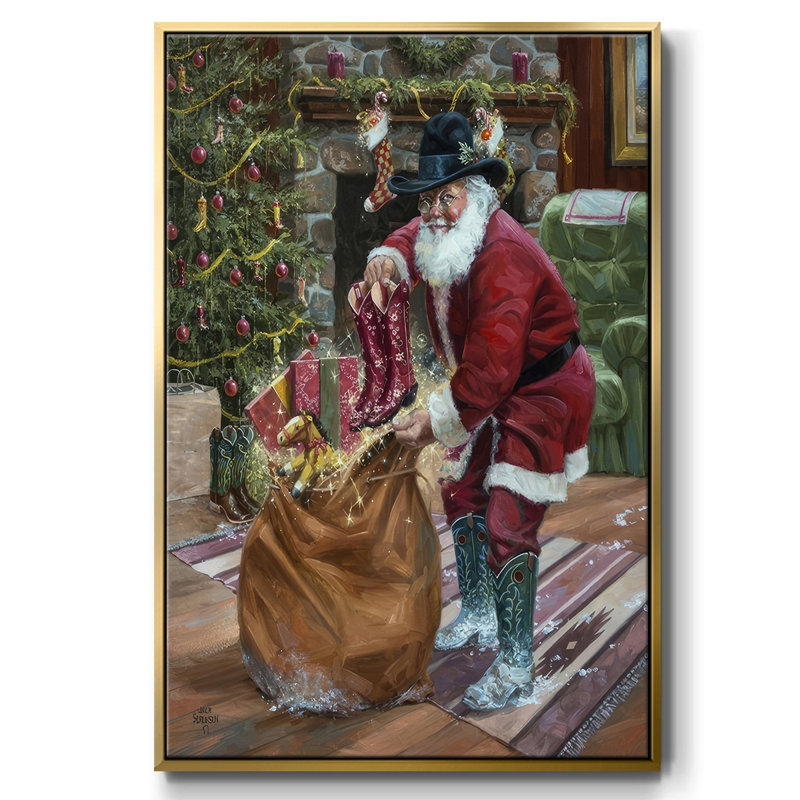 New bottes for Christmas, reproduction d'art sur toile, H 25 po x l 17 po x P 1,5 po, Cadre flottant doré