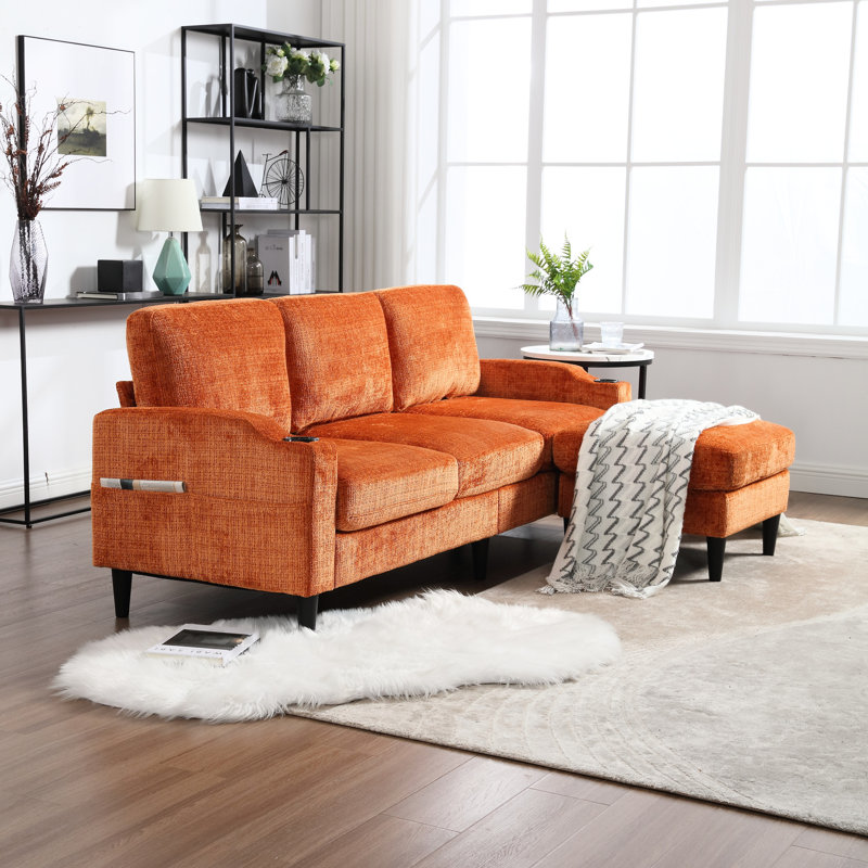 Confortable avec revêtement en chenille et rangement pour le salon, Orange
