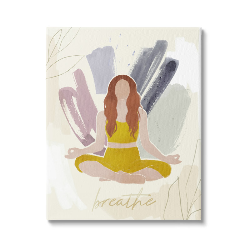 Personnage méditant «Breathe Botanicals» par Victoria Barnes - impression, H 48 po x l 36 po, Toile tendue
