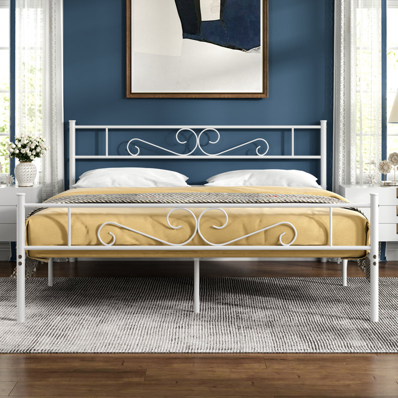 Kempst 14 Inch Full Size Metal Platform Bed with Headboard and Footboard, Heavy Duty Mattress Foundation with Steel Slats Support, No Box Spring Needed, Under Bed Storage