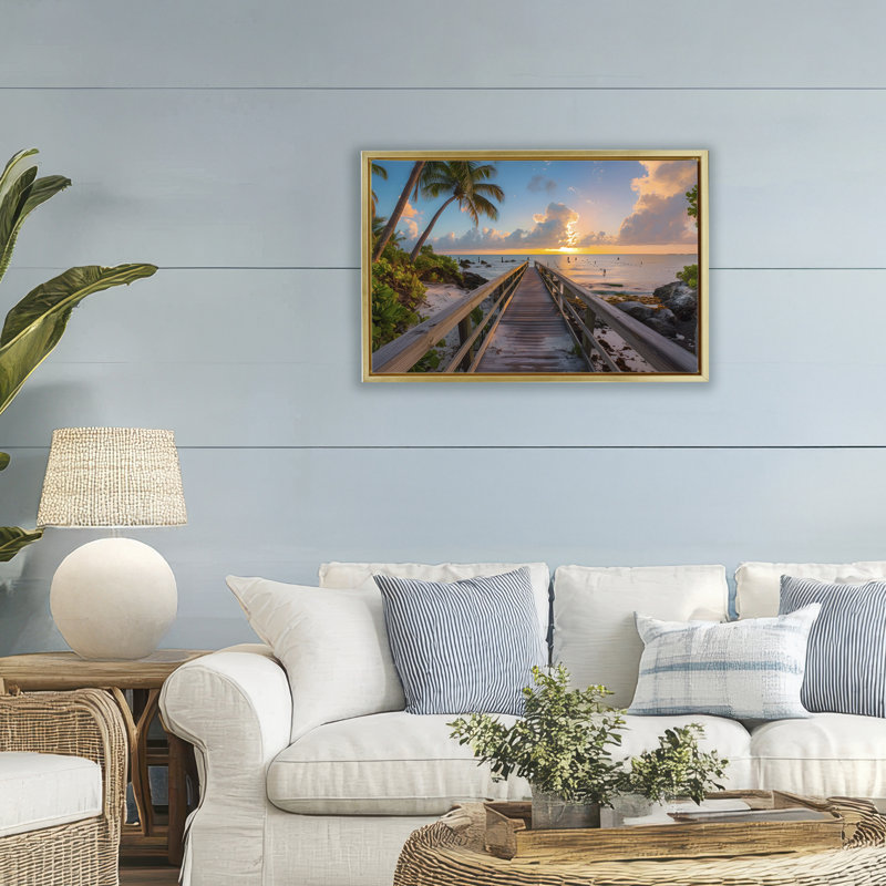 Cadre flottant Tropical Beach Dock, design par LSR Creative Studio, H 21 po x l 31 po, Cadre flottant métallique doré