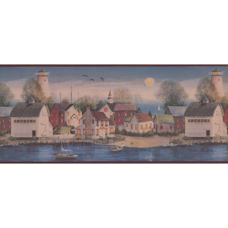 Bordure de papier peint abstrait Gilberts Village on the Lake at Night, H 10,25 po x L 180 po, Gris