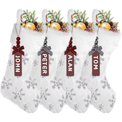 4PCS Christmas Stockings, 18Inch Large Personalized Cable Knitted Xmas Hanging Stocking Decorations With Name Tags For Holiday Christmas Party Family Decor