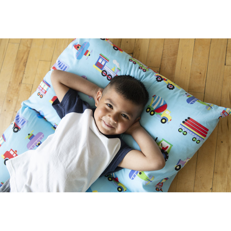 Trains, Planes & Trucks Blue Cotton Polyester Kids Floor Pillow Lounger