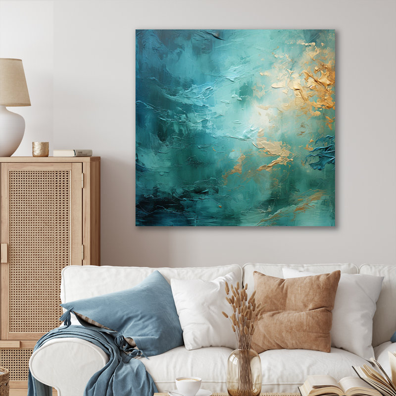 Teal Oasis III - Abstrait paysages, art mural, Toile tendue, H 24 po x l 24 po