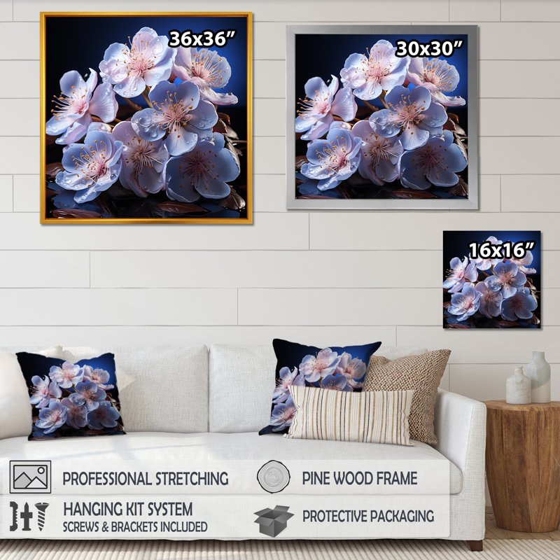 Blue Orchids Blue Orchids Moonlit Whispers, Cadre simple noir, H 36 po x l 36 po x P 1,5 po