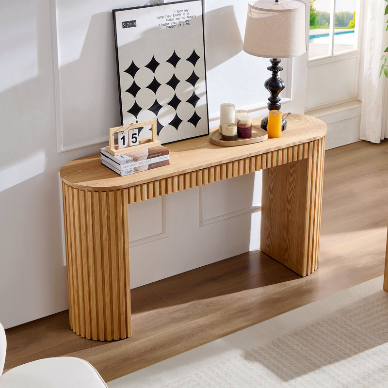 Console 59,05 po moderne avec tiroir pour le hall d'entrée avec motif à rayures verticales unique, Brun
