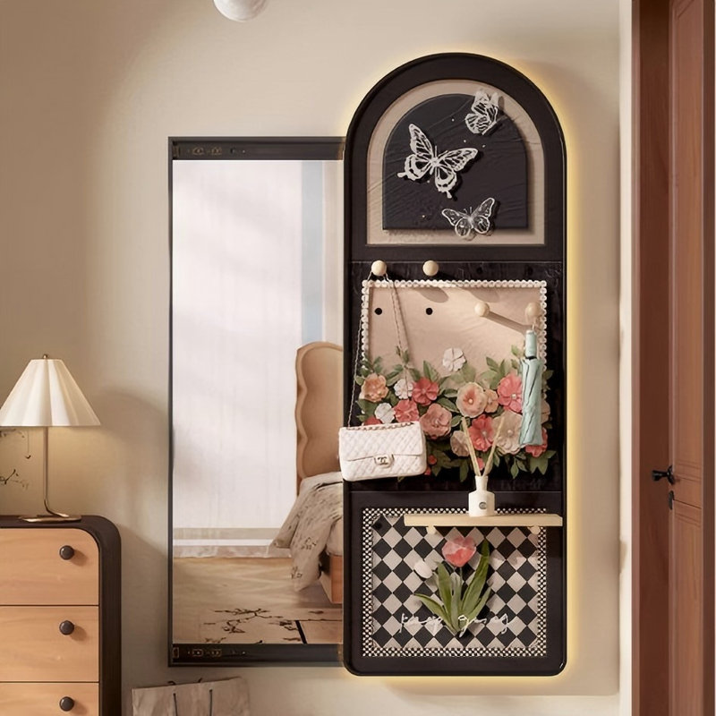Mid-Century Style Sliding Pegboard Dressing Mirror, 42.52" x 15.75"