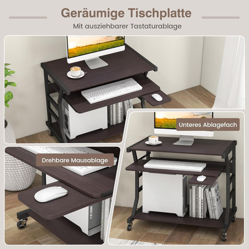 Speth Rectangle 75cm L Computer Table with Casters