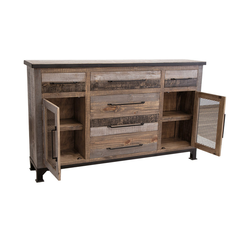 Table buffet en bois de pin massif à 6 tiroirs Esmael