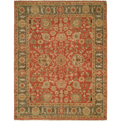 Ember Wool Oriental Area Rug in Rust/Green