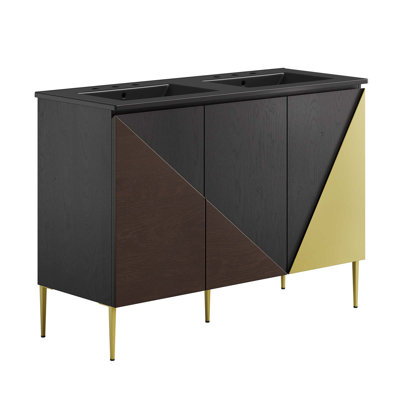 Meuble-lavabo double autoportant avec plateau en bois manufacturé Modway Alchemist