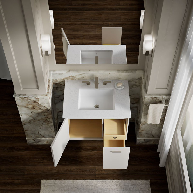 Base de meuble-lavabo 30 po Jute ™ avec 1 porte et 1 tiroir à droite, Blanc lin