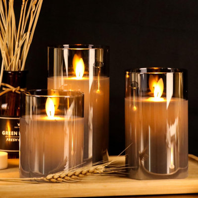 3-pack Moving Grey Led Flameless Candles With Remote & Timer