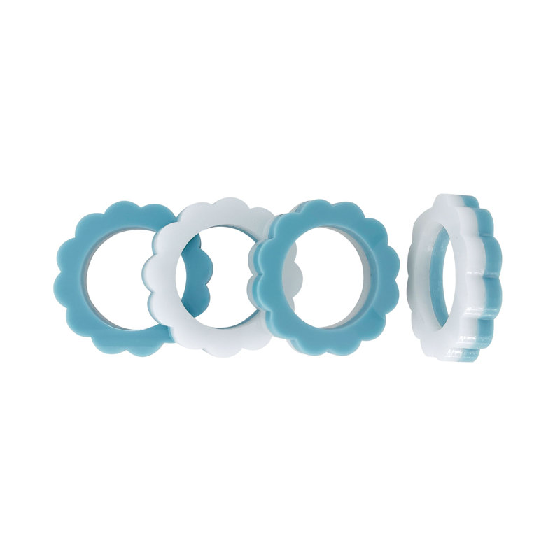 White Scallop Napkin Ring Set of 4, Orange/Pink
