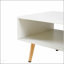 Table basse en rotin tissé avec rangement à porte coulissante et pieds en bois massif pour une vie moderne