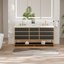 Meuble-lavabo double 72 po avec comptoir en pierre d'ingénierie, double lavabo sous comptoir, tablette DEL et 7 tiroirs à fermeture en douceur - armoire noire ou blanche avec cadre doré-569990695