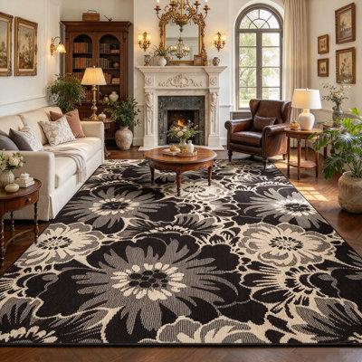 Tapis intérieur/extérieur antidérapant à motif floral