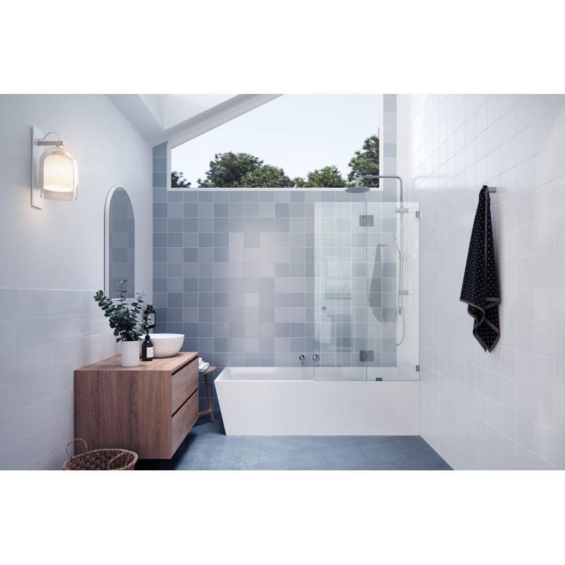 34" W. x 58.25" H in. Frameless Glass Hinged Bathtub Door, Chrome