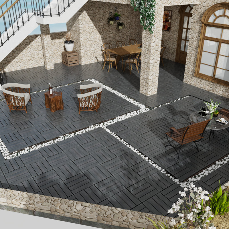 Paquet de tuiles de patio pour terrasse en bois et en plastique 22 WPC, Gris foncé