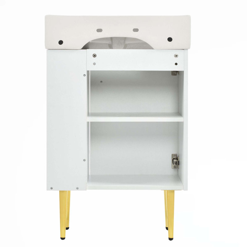 Meuble-lavabo 21,6 po avec lavabo simple en céramique, rangement sur le côté droit