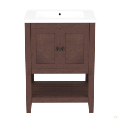 24"  Modern Sleek Bathroom Vanity Elegant Ceramic Sink With Solid Wood Frame Open Style Shelf