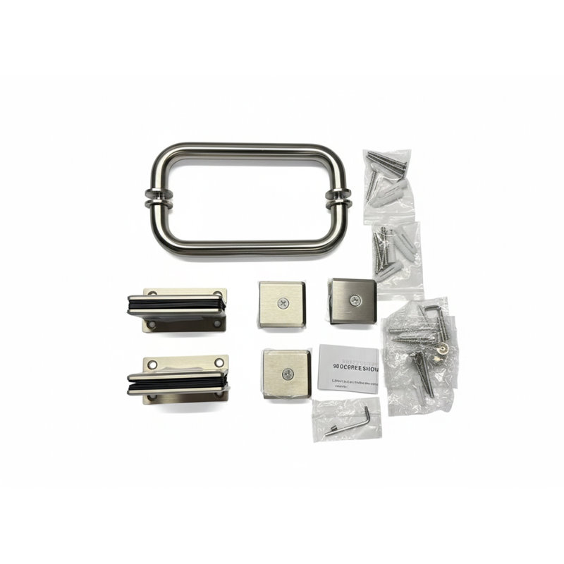 L'ensemble de quincaillerie de porte de douche sans cadre comprend une poignée à tirer / une charnière à plaque / une pince en verre pour verre de 3/8 po à 1/2 po