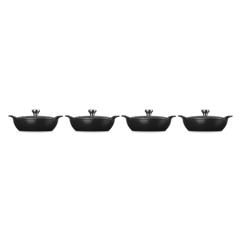 Le Creuset Enameled Cast Iron Set Of 4 Covered Mini Round Braisers, 1/3 Qt. Each, Matte Black