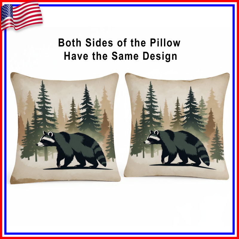 Coussins décoratifs Raccoon and Pine Trees, 16 x 16 pouces