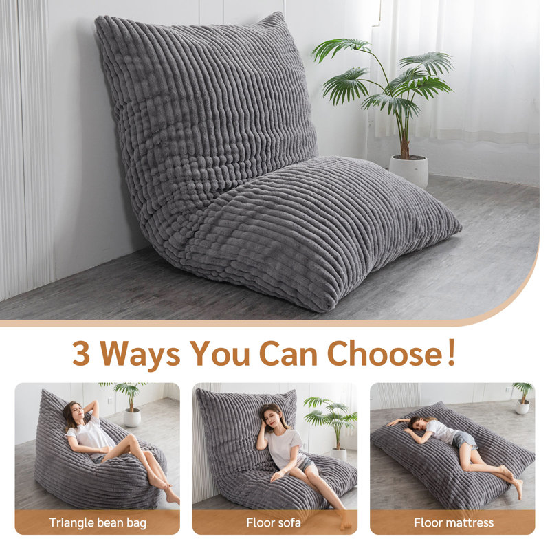 3 in 1 Convertible Square Bean Bag Bed, 11" H x 54" W x 75" D