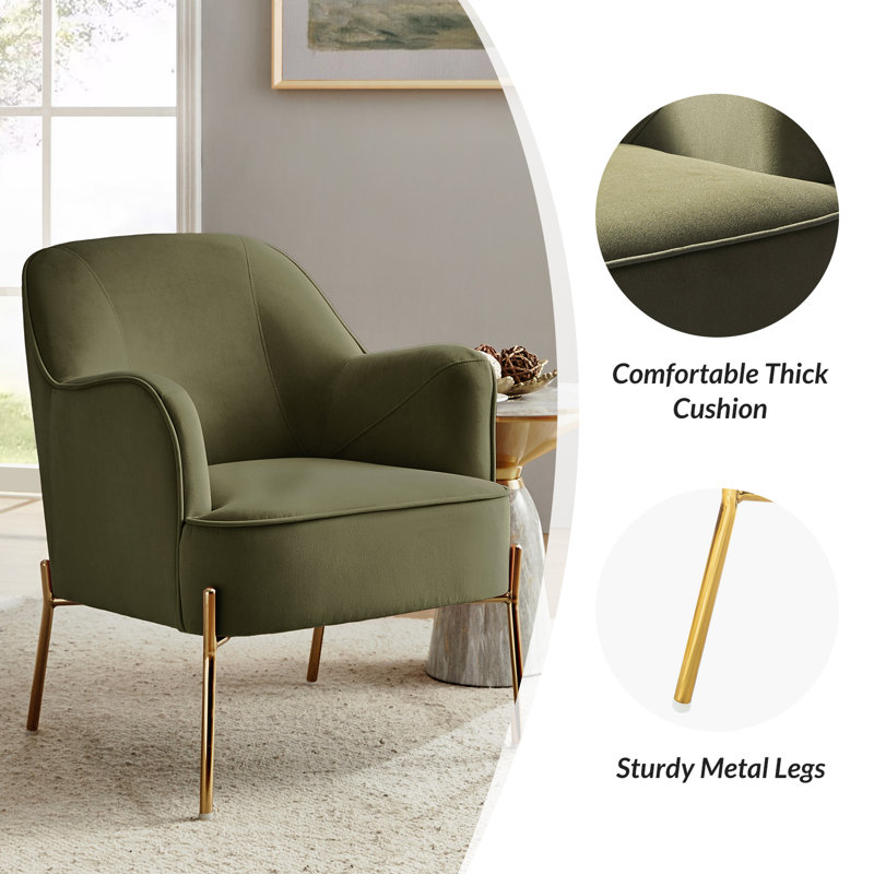 Cleo 26" Wide Contemporary Chair With Recessed Arms, Moss