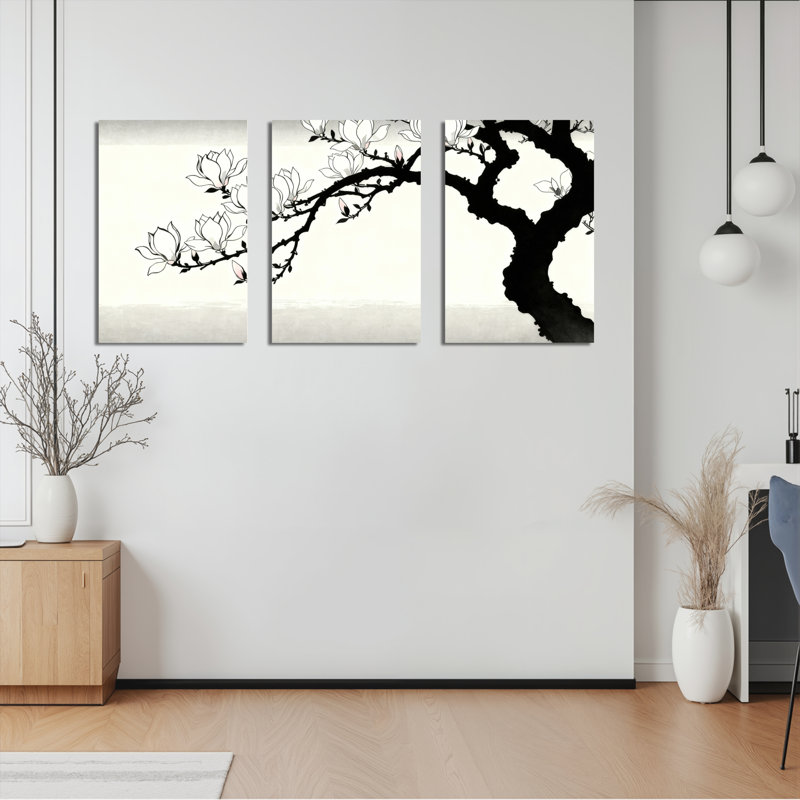  «White Cherry Blossom Branch», impression sur toile tendue sur toile, ensemble de 3, H 30 po x l 60 po