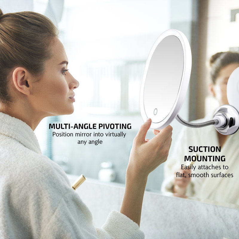 White Oval Wall Mounted Magnifying Makeup Mirror with LED Light